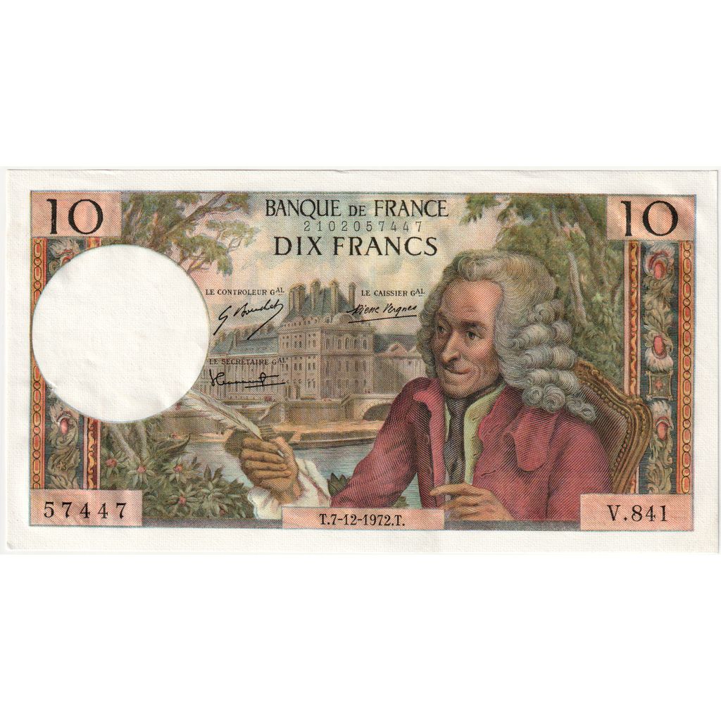 France, 10 Francs, Voltaire, 1965-06-03, V.841, UNC(64)