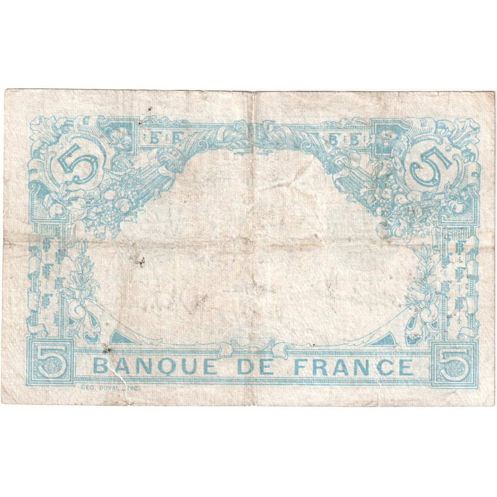 France, 5 Francs, Bleu, 1916-09-18, V.2093, VF(30-35)