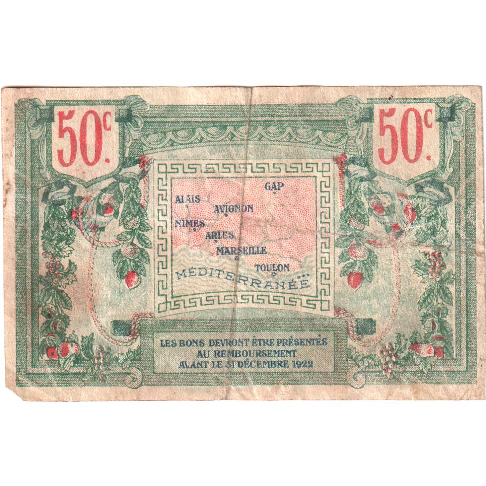 France, 50 Centimes, 1922,Chambre de Commerce MARSEILLE, VF(20-25)