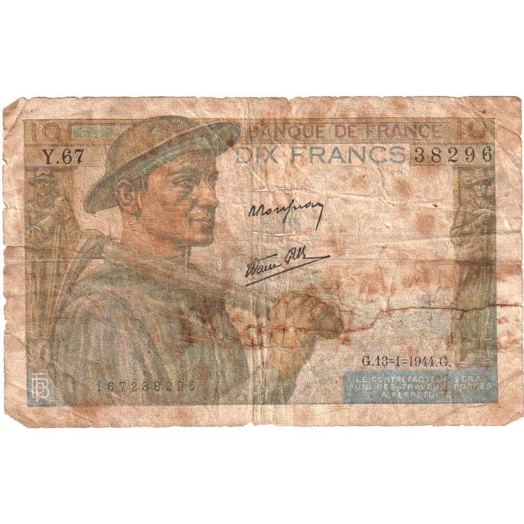 France, 10 Francs, 1947-10-30, H 147 44467, AG(1-3)