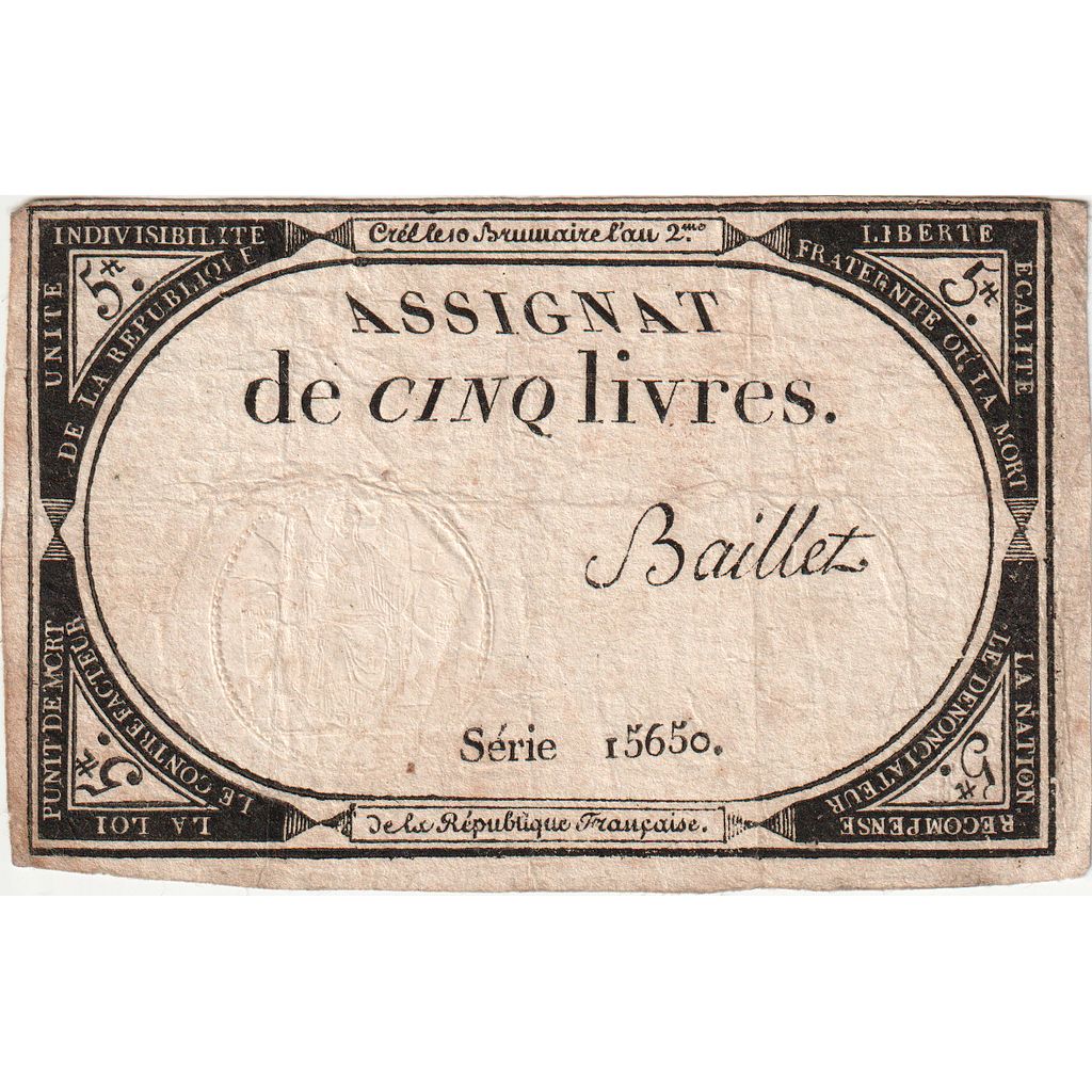 France, 5 Livres, 8.2.1794, Série R, EF(40-45)