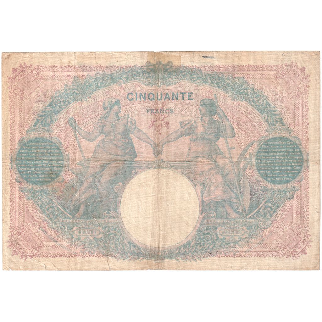 France, 50 Francs, Bleu et Rose, 1918-05-07, F.5536, VF(20-25)