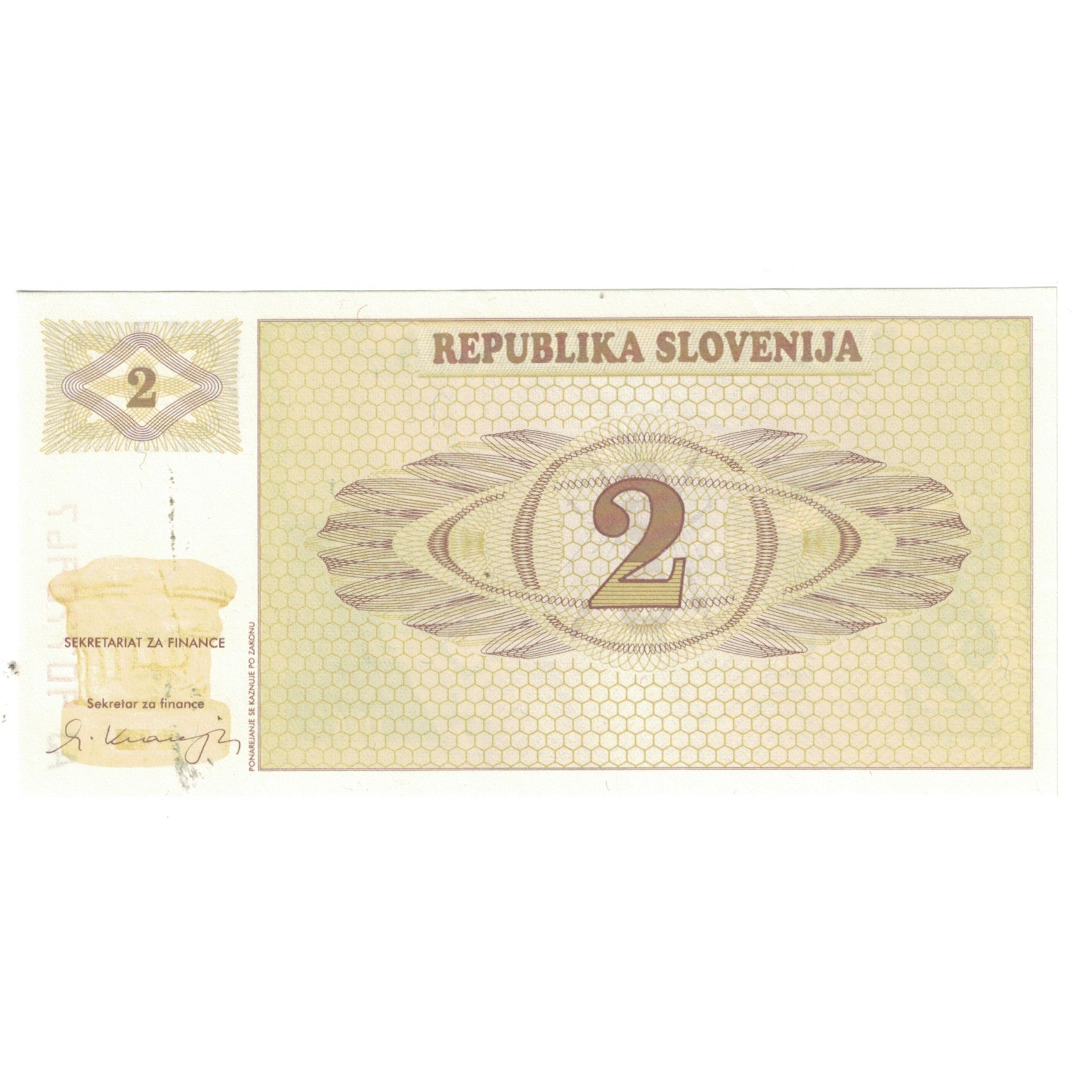 Banknote, Slovenia, 2 (Tolarjev), KM:2a, UNC(65-70)