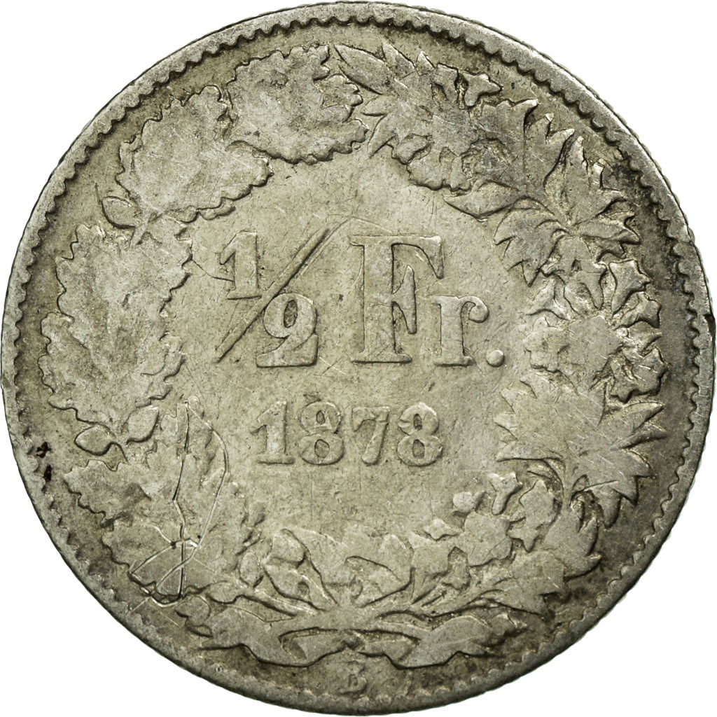 Münze, Schweiz, 1/2 Franc, 1878, Bern, S, Silber, KM:23