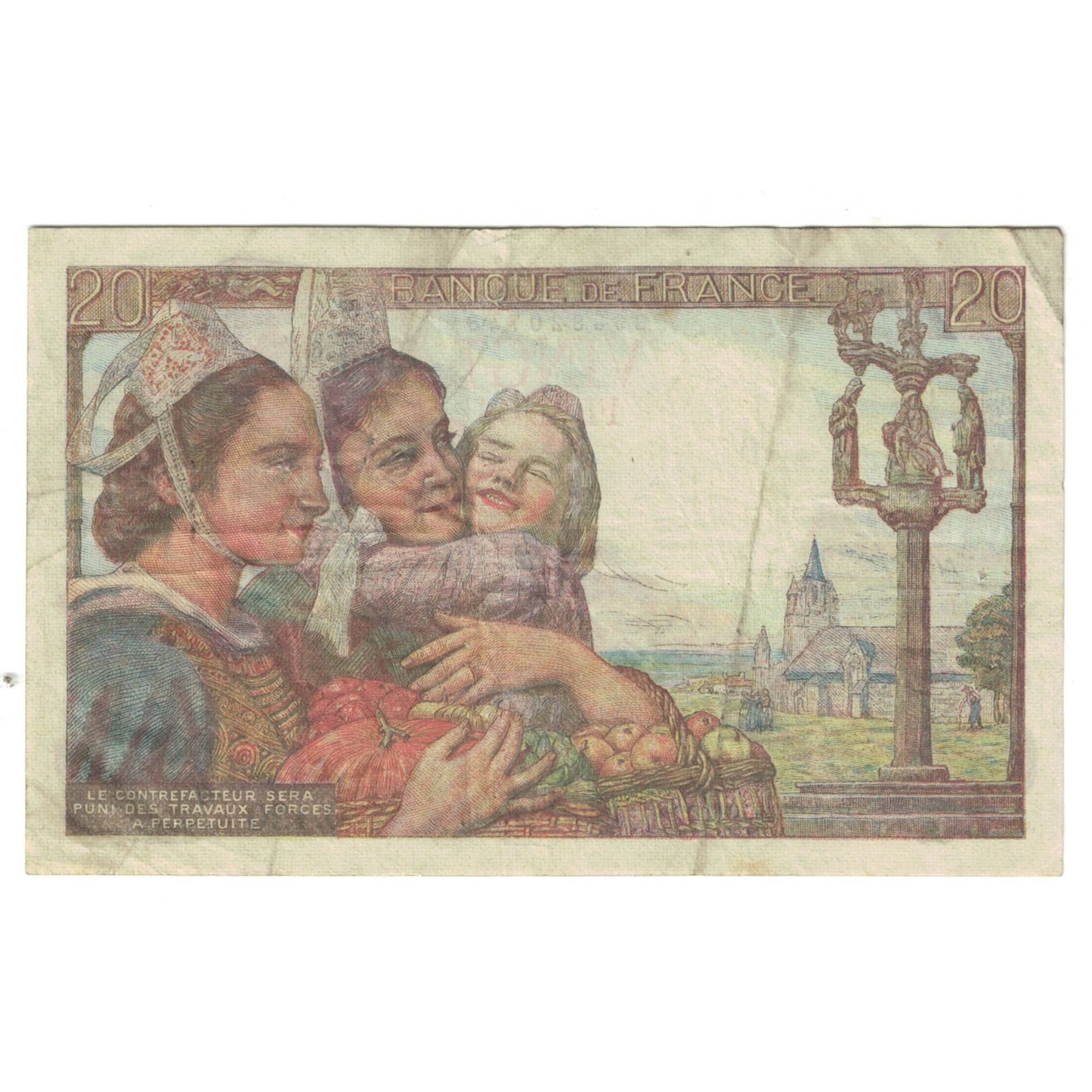 France, 20 Francs, Pêcheur, 1944, O.120 20743, VF(20-25), Fayette:13.8, KM:100a