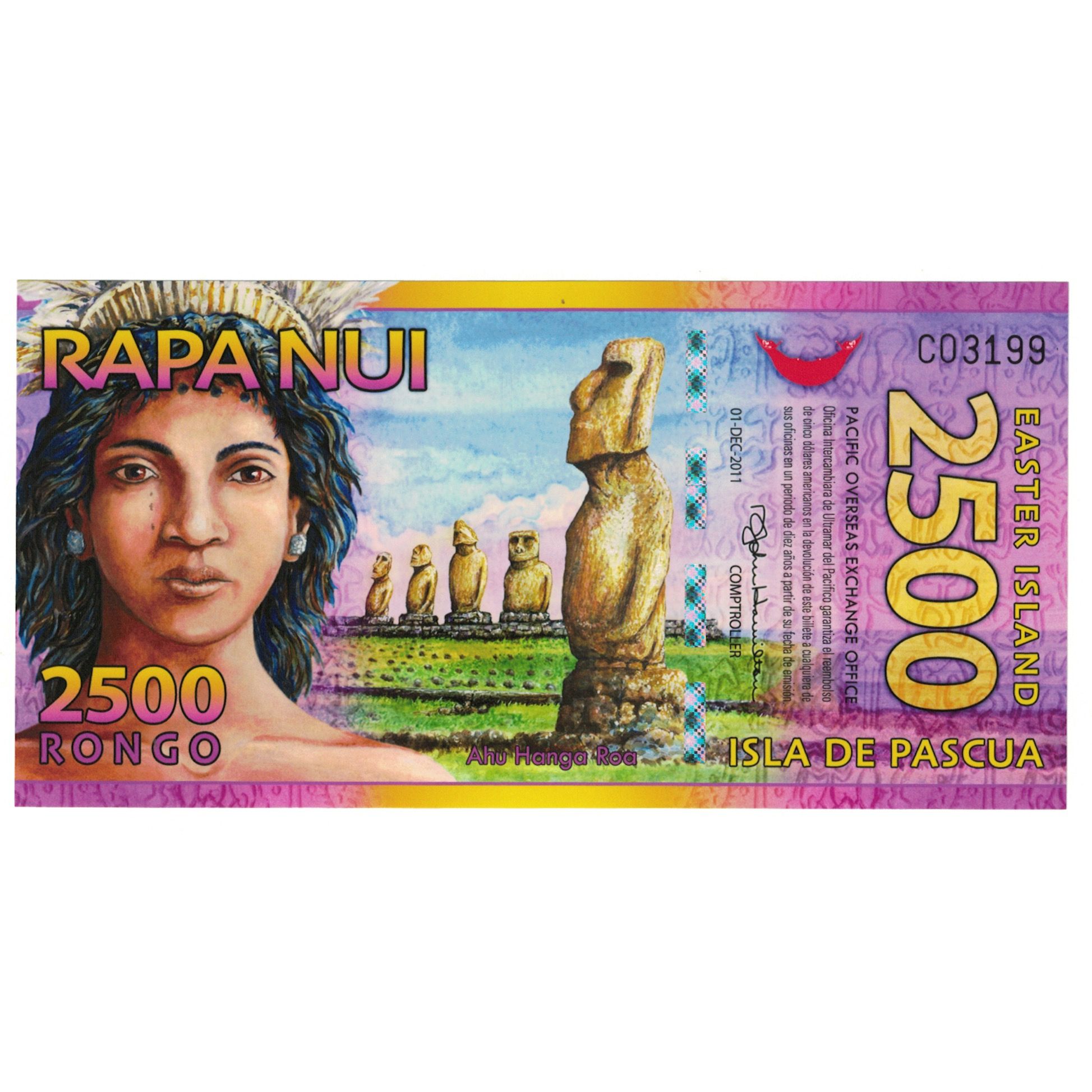 Banknote, Chile, Tourist Banknote, 2500 RONGO ISLA DE PASCUA, UNC(6570)
