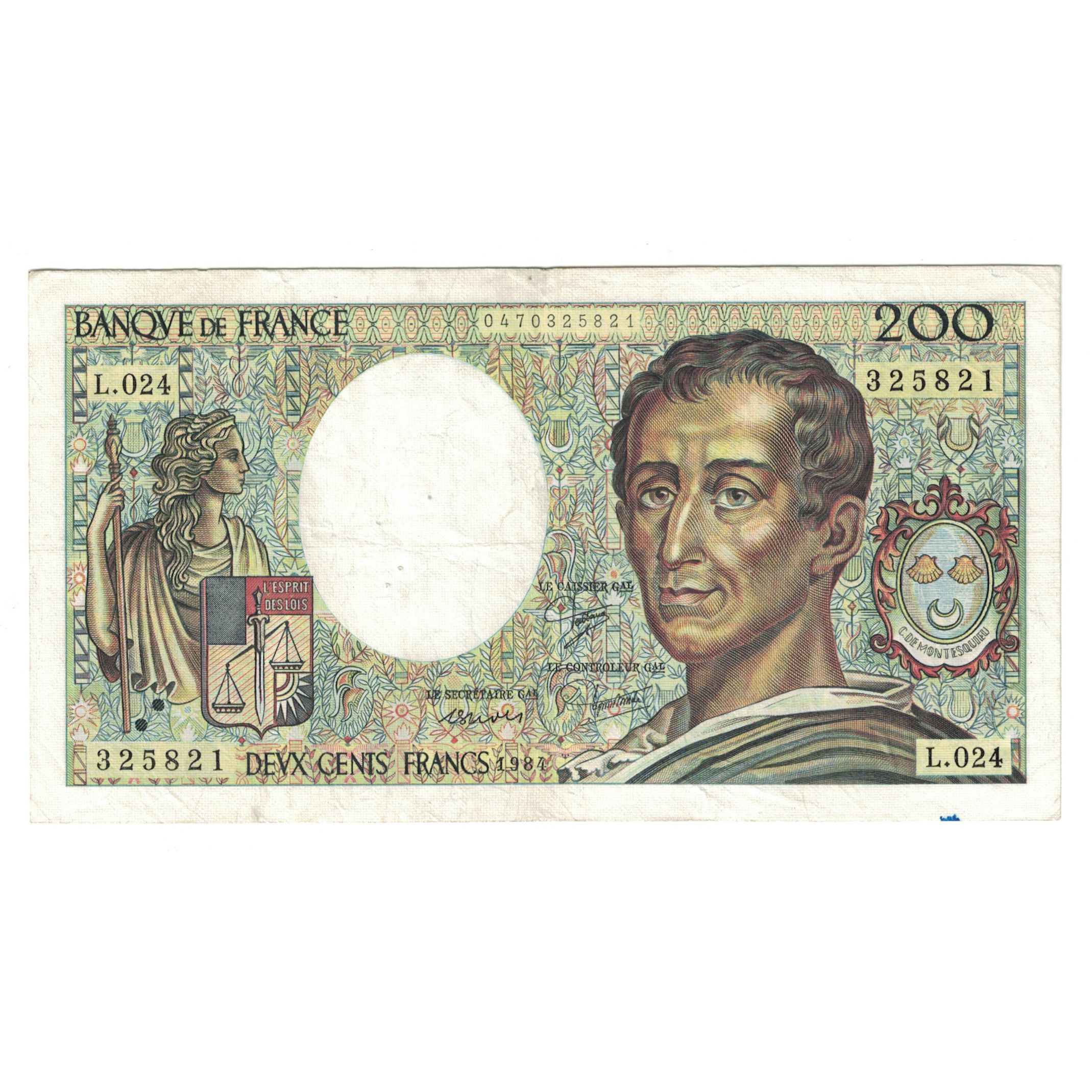 France, 200 Francs, Montesquieu, 1984, L.024 325821, VF(30-35), Fayette:70.4