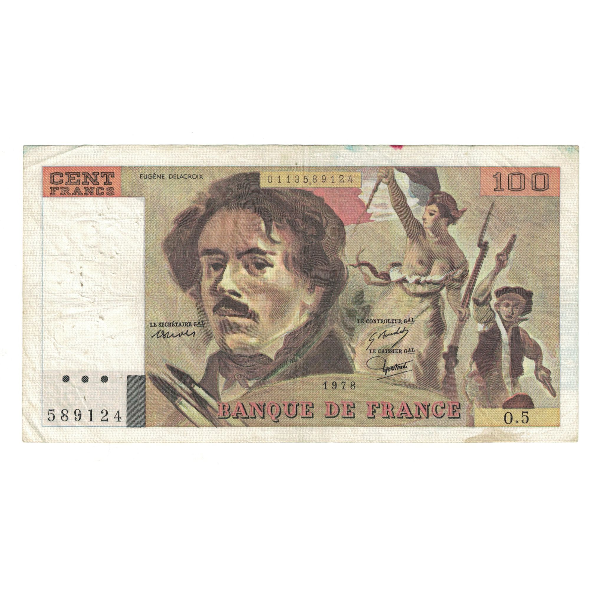 France, 100 Francs, Delacroix, 1978, O.5 589124, VF(20-25), Fayette:69.01d