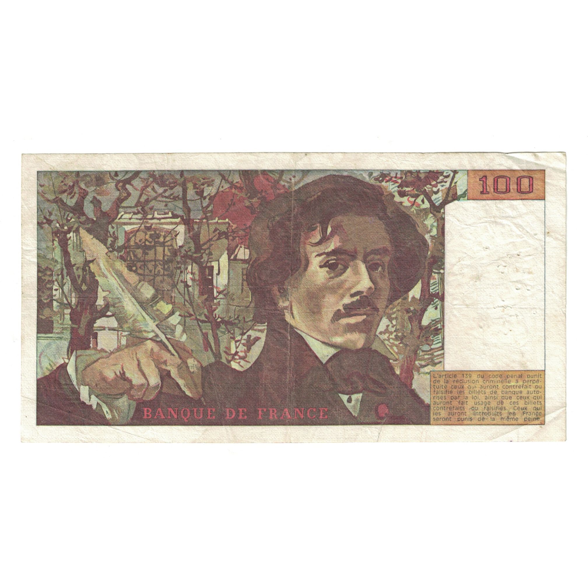 France, 100 Francs, Delacroix, 1978, K.1 150898, VF(30-35), Fayette:68.01