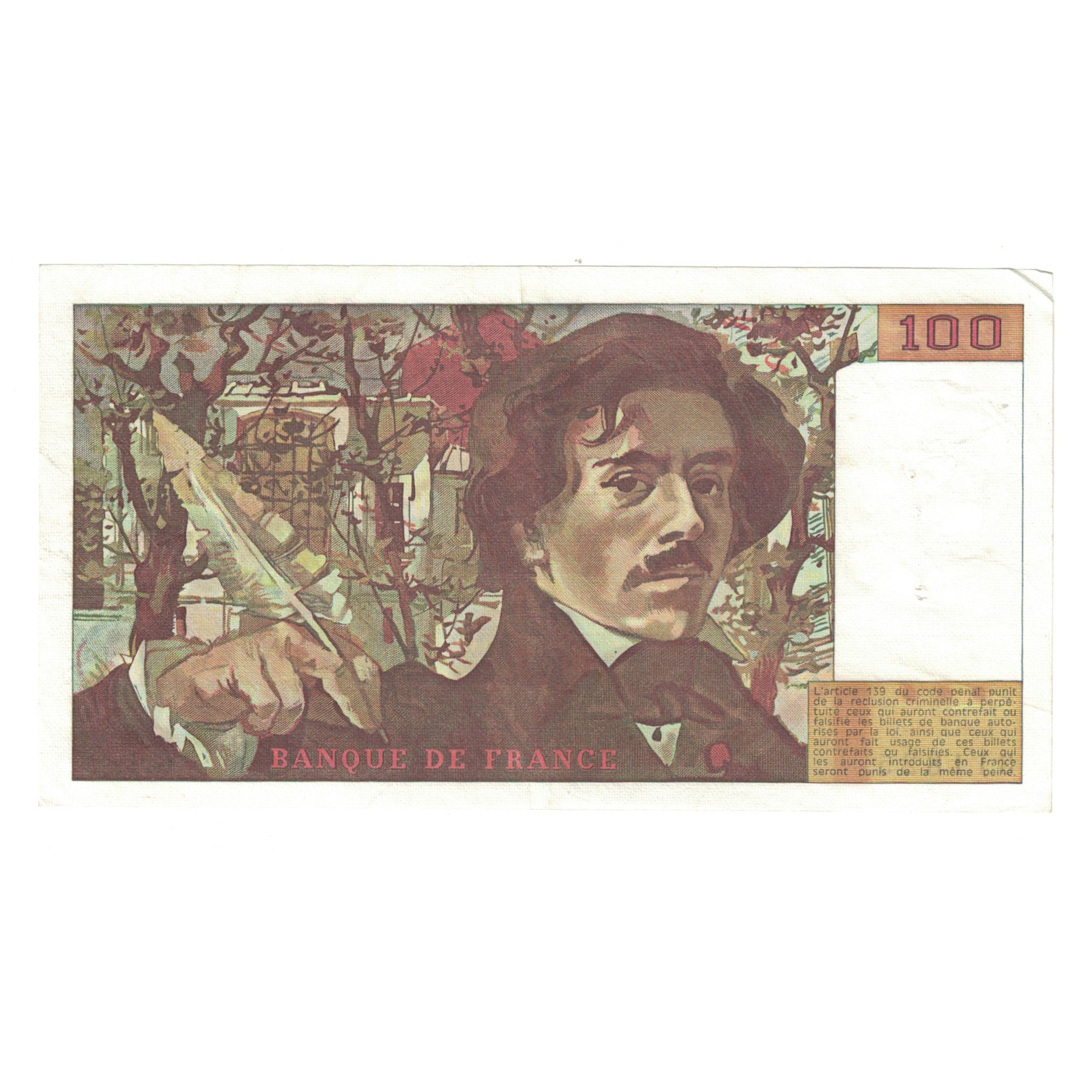 France, 100 Francs, Delacroix, 1978, G.1311825, AU(50-53), Fayette:68.01