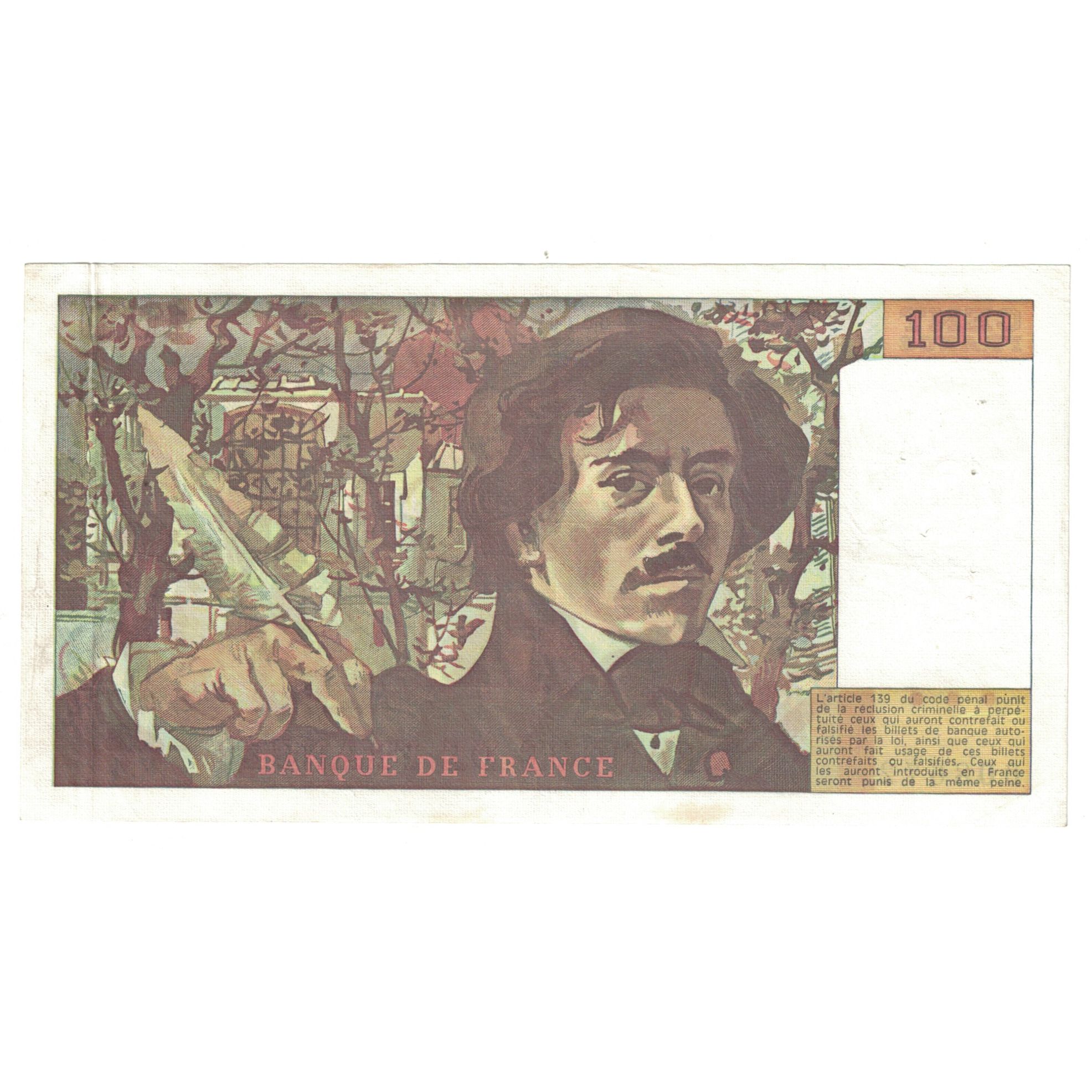 France, 100 Francs, Delacroix, 1978, E.4608672, AU(50-53), Fayette:69.1c