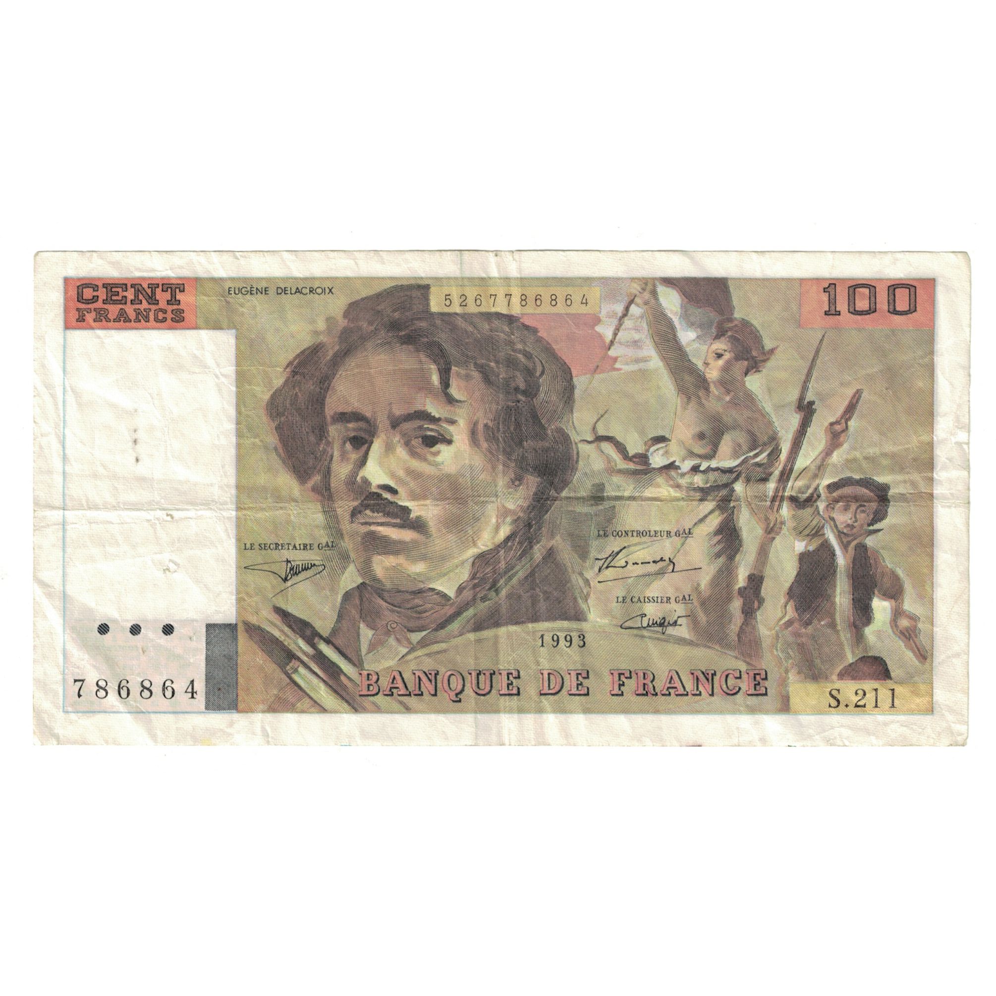 France, 100 Francs, Delacroix, 1993, S.211786864, VF(30-35), Fayette:69BIS05
