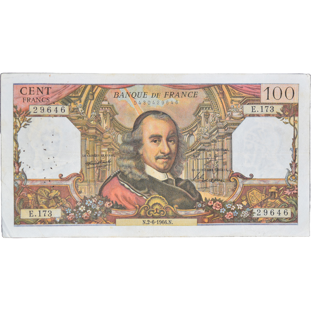 France, 100 Francs, Corneille, 1966, E.17329646, EF(40-45), Fayette:65.13