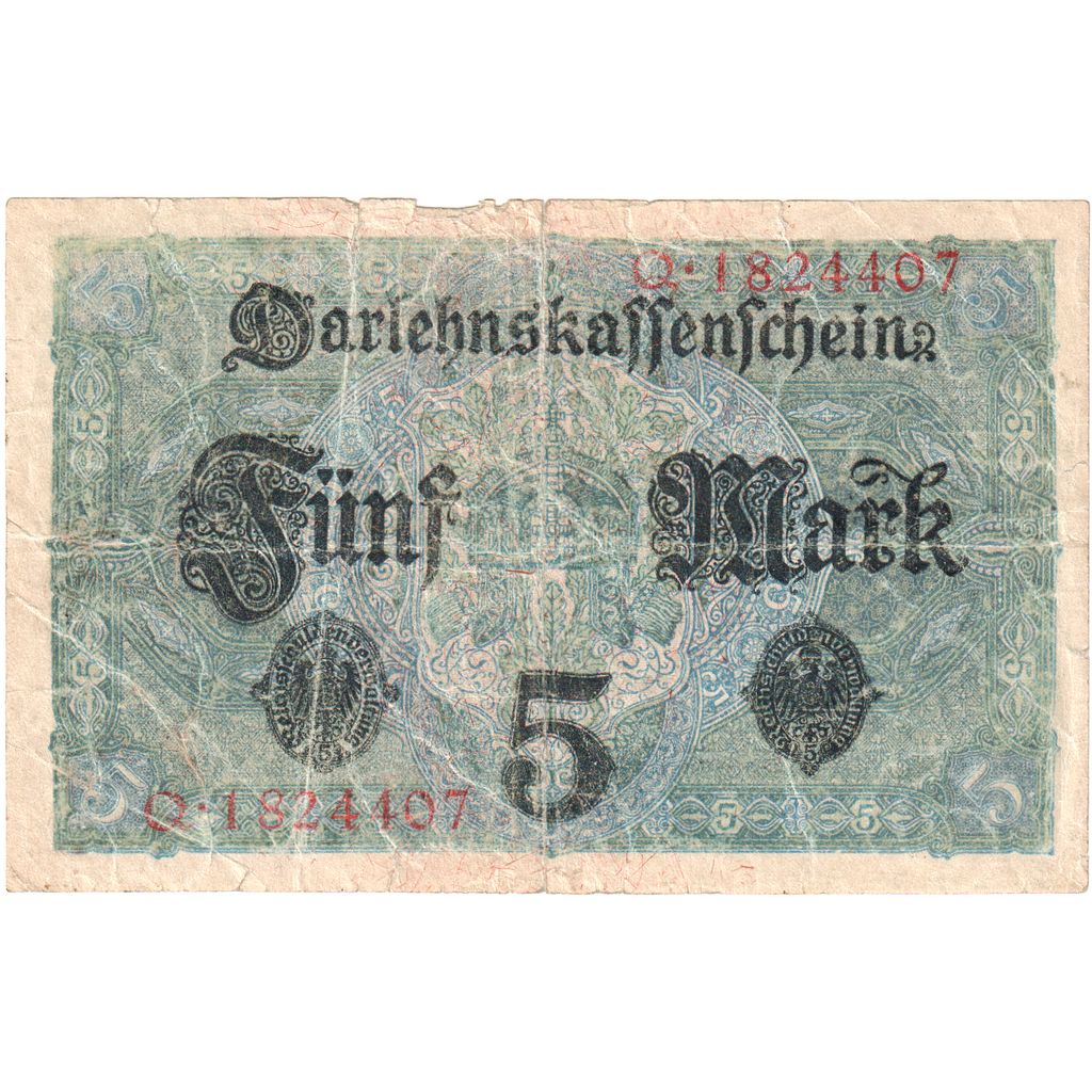 Germany, 5 Mark, 1917, 1917-08-01, KM:56a, VF