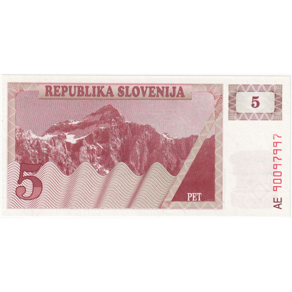 Slovenia, 5 (Tolarjev), KM:3a, UNC(65-70)