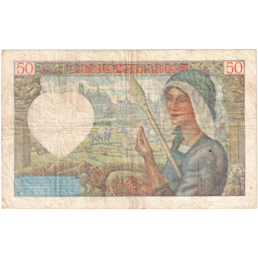 France, 50 Francs, Jacques Coeur, 1940, E.1077134, VF(20-25), Fayette:19.1
