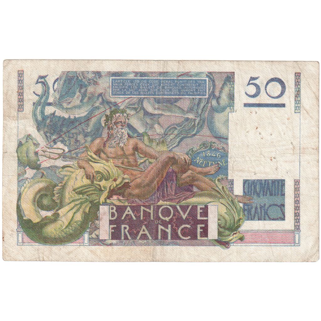 France, 50 Francs, Le Verrier, 1946-03-28, O.4, VF(30-35)
