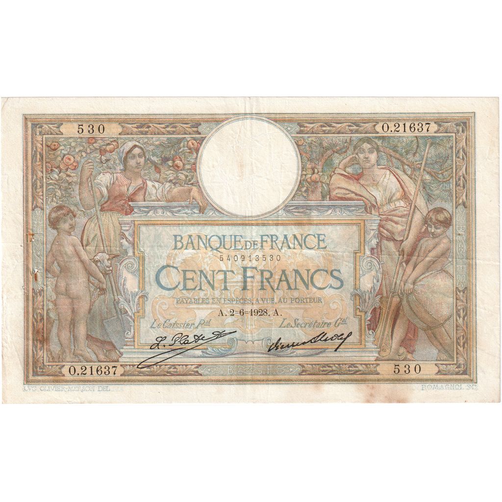 France, 100 Francs, Luc Olivier Merson, 1928-06-02, O.21637530, EF(40-45)