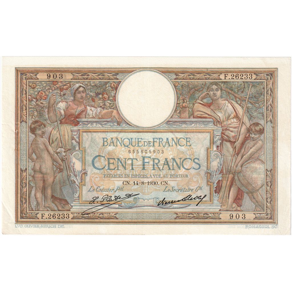 France, 100 Francs, Luc Olivier Merson, 1930-08-14, F.262339003, AU(55-58)