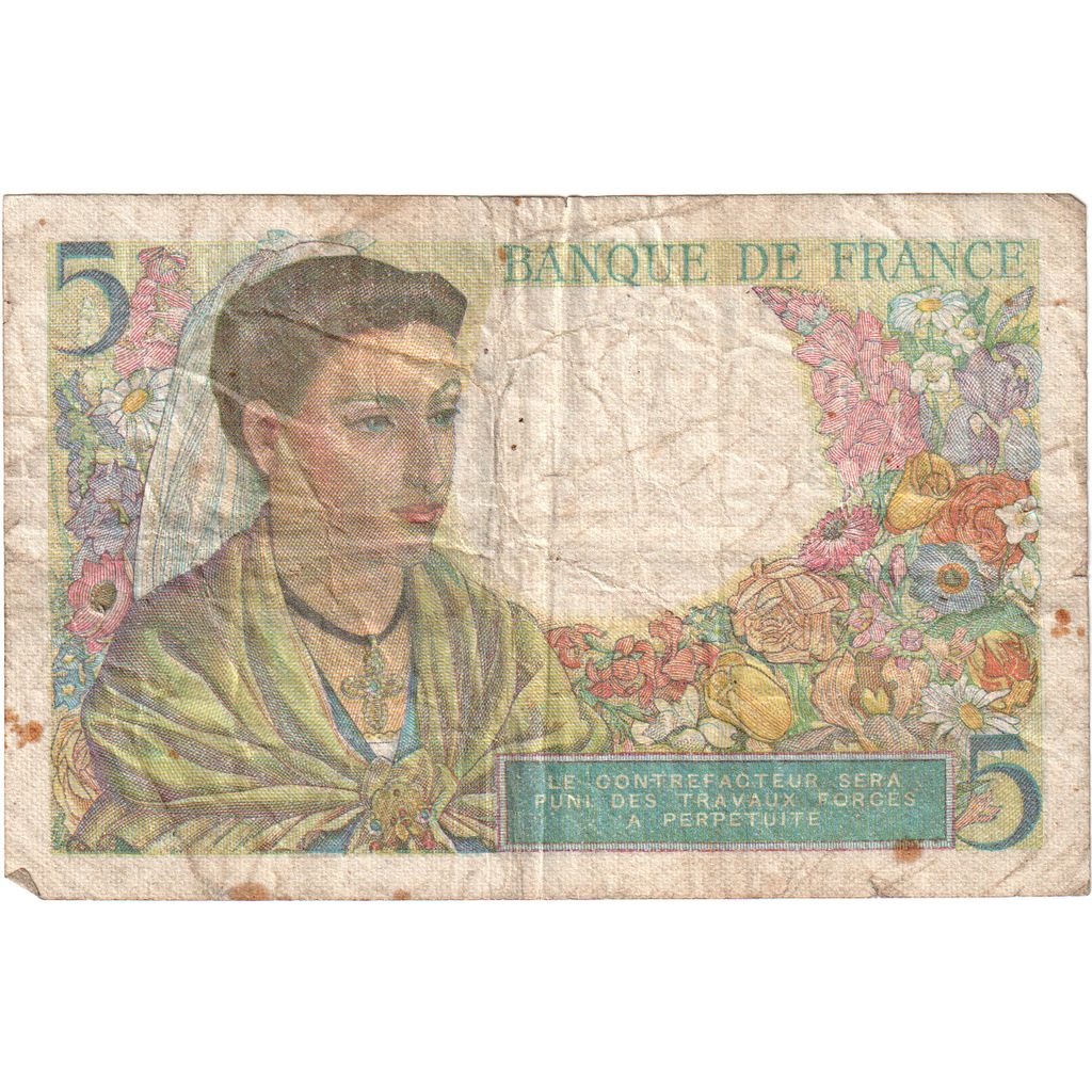France, 5 Francs, Berger, 1943-06-02, N.600608, VF(20-25)