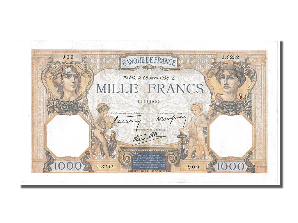 Biljet, Frankrijk, 500 Francs, 1 000 F 1927-1940 ''Cérès et Mercure'', 1938