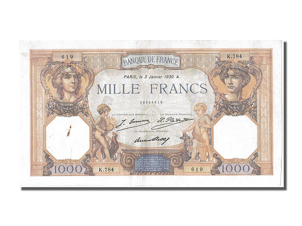 Biljet, Frankrijk, 1000 Francs, 1 000 F 1927-1940 ''Cérès et Mercure'', 1930