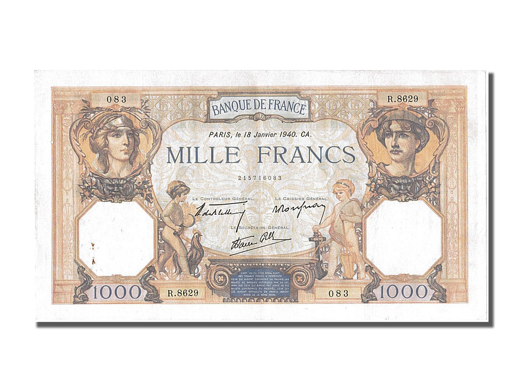 Banknote, France, 500 Francs, 1 000 F 1927-1940 ''Cérès et Mercure'', 1940