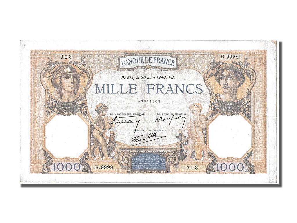 Banknote, France, 500 Francs, 1 000 F 1927-1940 ''Cérès et Mercure'', 1940
