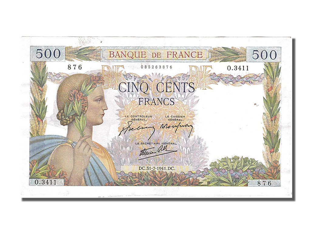 Banknote, France, 500 Francs, 500 F 1940-1944 ''La Paix'', 1941, 1941-07-31