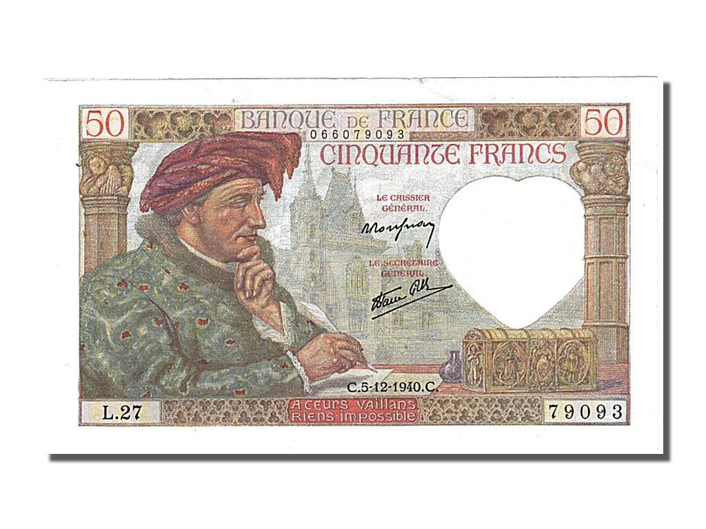 Banknote, France, 50 Francs, 50 F 1940-1942 ''Jacques Coeur'', 1940, 1940-12-05