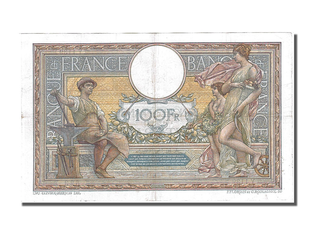 Biljet, Frankrijk, 100 Francs, 100 F 1908-1939 ''Luc Olivier Merson'', 1909