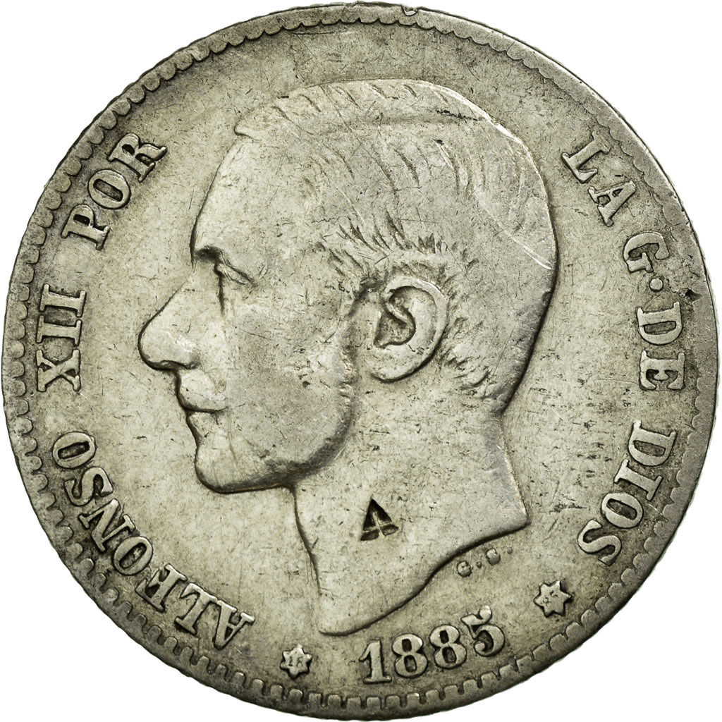 Coin, Spain, Alfonso XII, Peseta, 1885, Madrid, , Silver, KM:686
