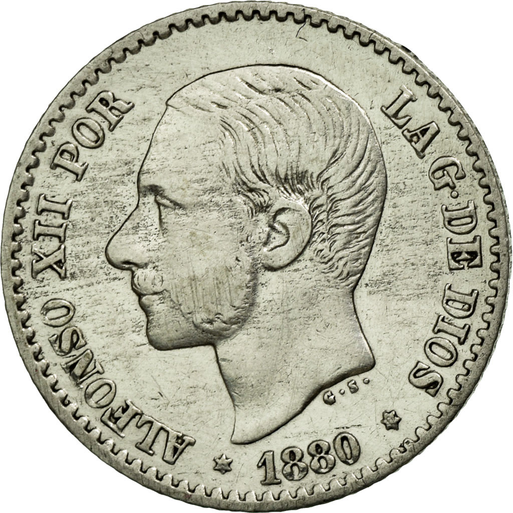 Coin, Spain, Alfonso XII, 50 Centimos, 1880, , Silver, KM:685