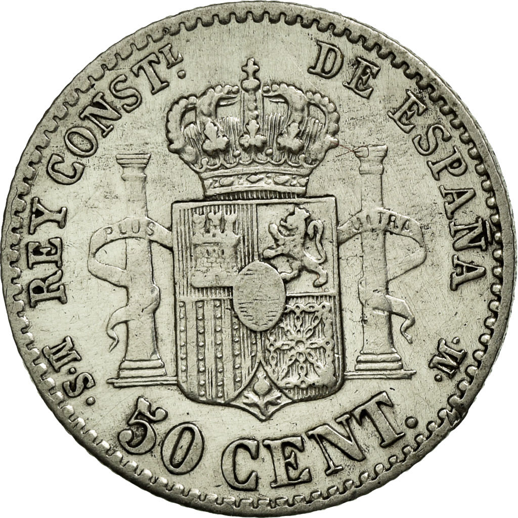 Coin, Spain, Alfonso XII, 50 Centimos, 1880, , Silver, KM:685