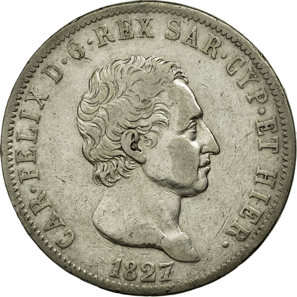 Coin, ITALIAN STATES, SARDINIA, Carlo Felice, 5 Lire, 1827, , Silver