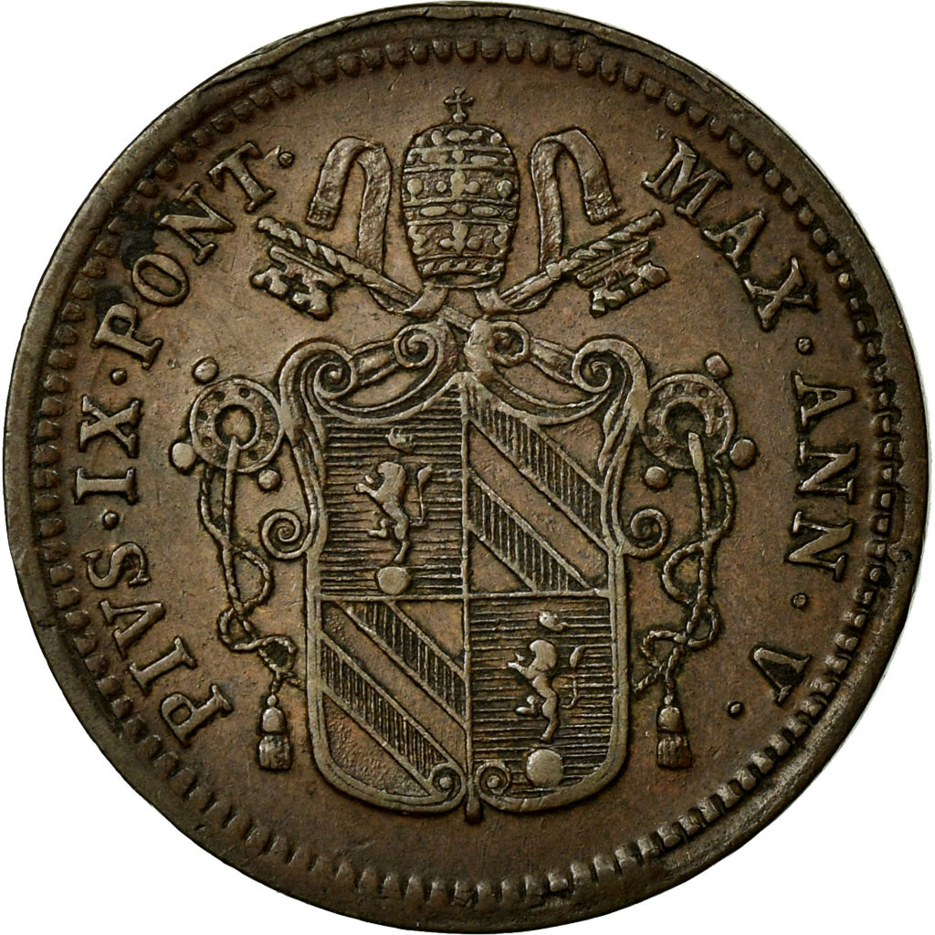 Coin, ITALIAN STATES, PAPAL STATES, Pius IX, Mezzo (1/2) Baiocco, 1850, Roma