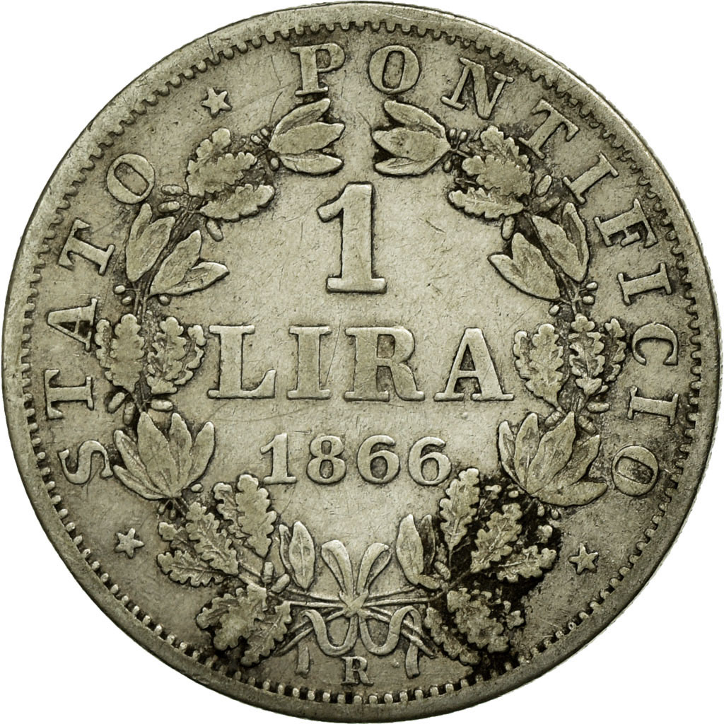 Coin, ITALIAN STATES, PAPAL STATES, Pius IX, Lira, 1866, Roma, 