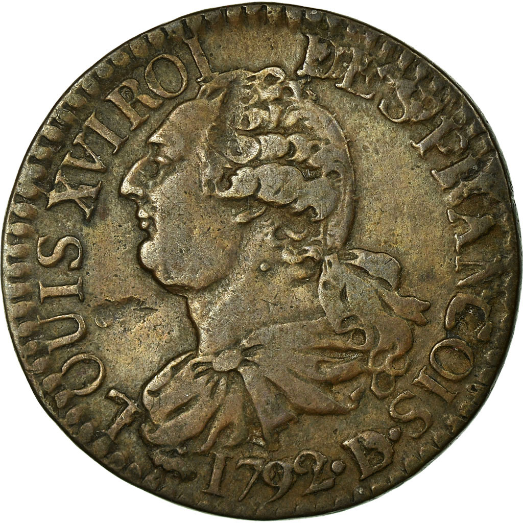 Coin, France, 3 deniers françois, 3 Deniers, Liard, 1792, Lyon, 