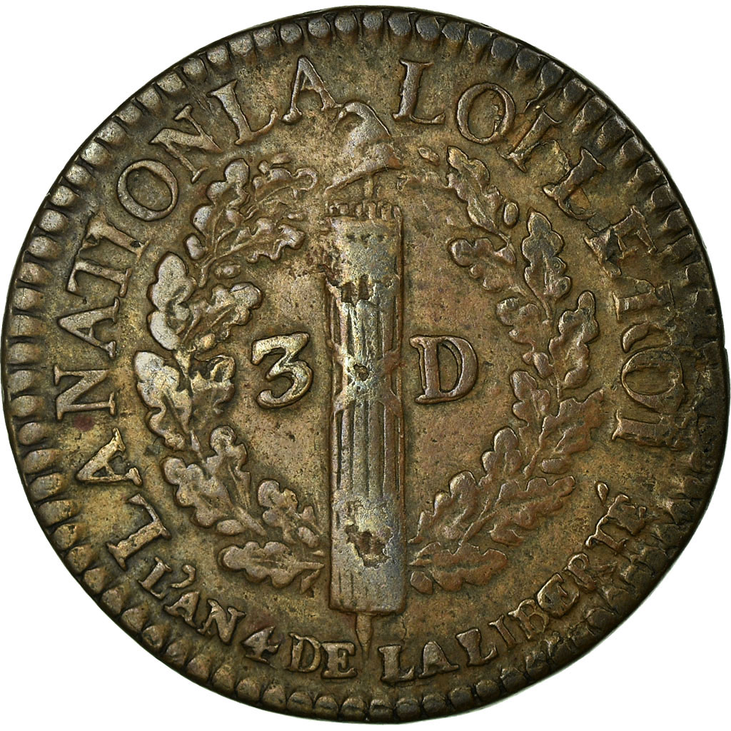 Coin, France, 3 deniers françois, 3 Deniers, Liard, 1792, Lyon, 