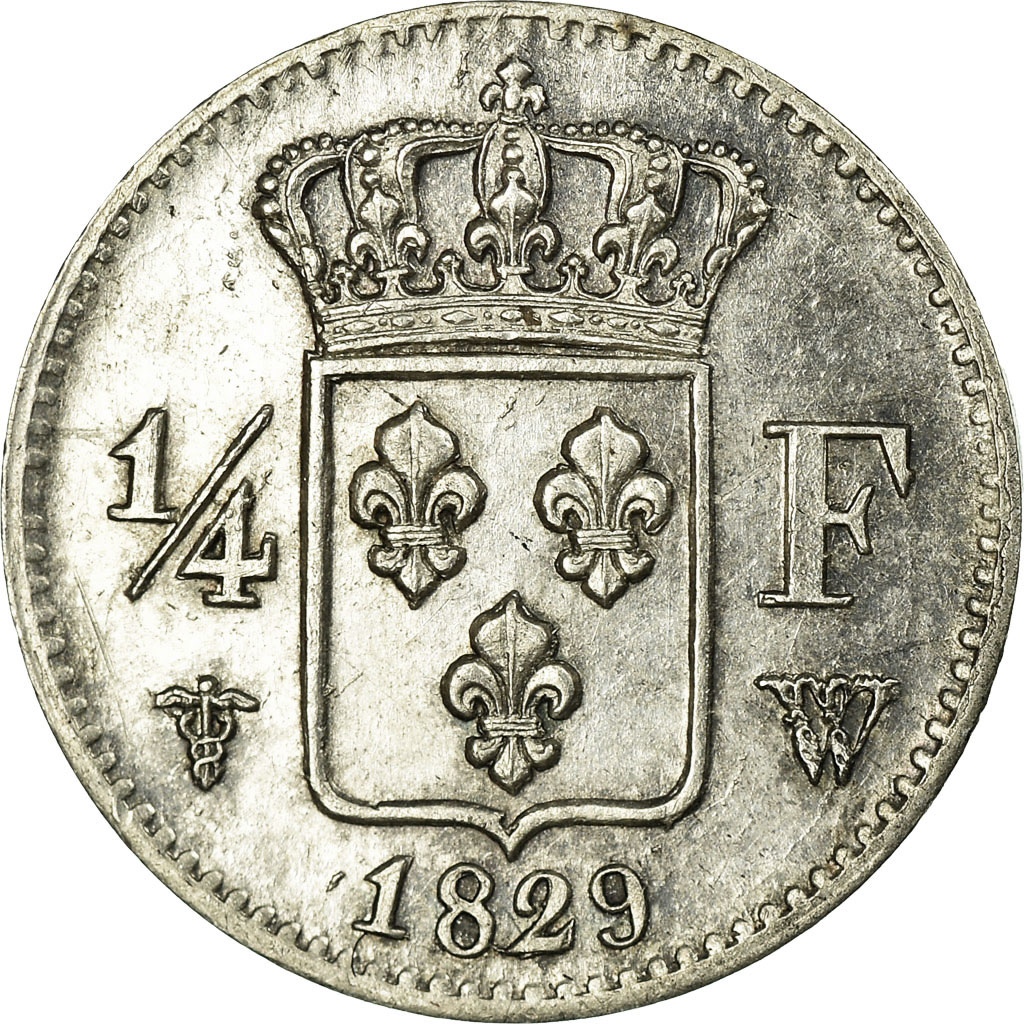 France, 1/4 Franc, Charles X, 1829, Lille, Silver, AU, Gadoury:353
