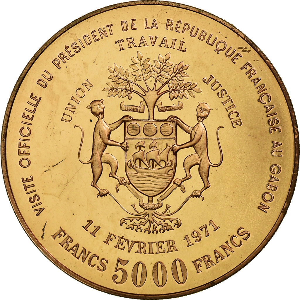 Coin, Gabon, 5000 Francs, 1971, Paris, , Copper-Aluminum-Nickel, KM:E5