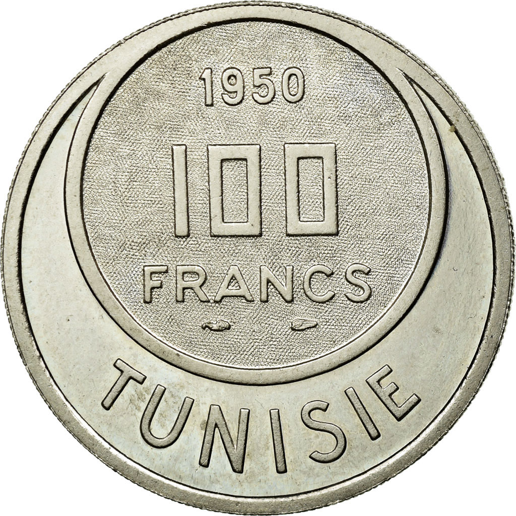 Coin, Tunisia, Muhammad al-Amin Bey, 100 Francs, 1950, Paris, 