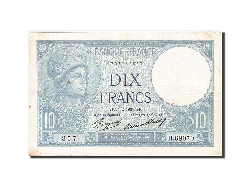 Banknote, France, 10 Francs, 10 F 1916-1942 ''Minerve'', 1937, 1937-02-25