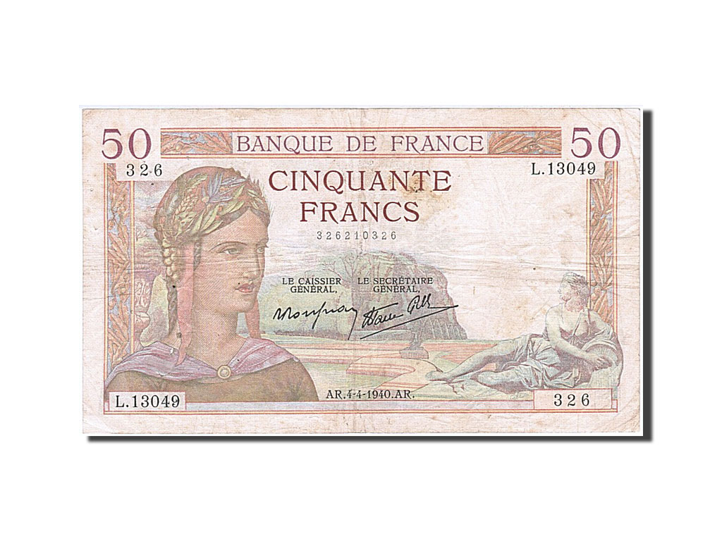 Banknote, France, 50 Francs, 50 F 1934-1940 ''Cérès'', 1940, 1940-04-04