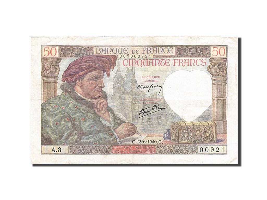 Banknote, France, 50 Francs, 1941, 1940-06-13, EF(40-45), Fayette:19.1, KM:93
