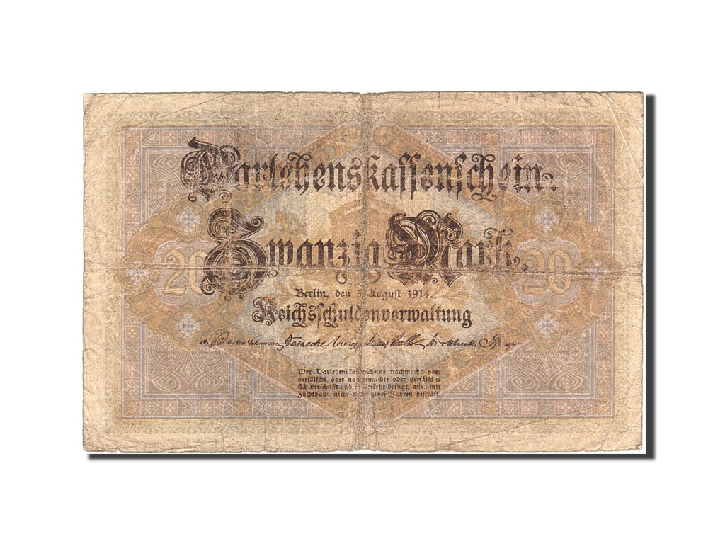 Banknote, Germany, 20 Mark, 1914, 1914-08-05, KM:48b, F(12-15)