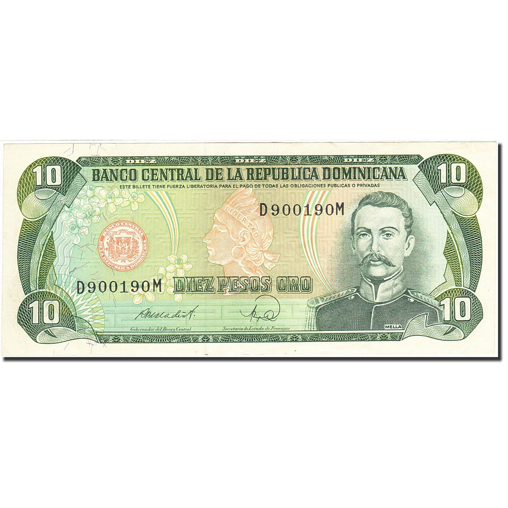 Banknote, Dominican Republic, 10 Pesos Oro, 1977-1980, 1988, KM:119c, AU(55-58)