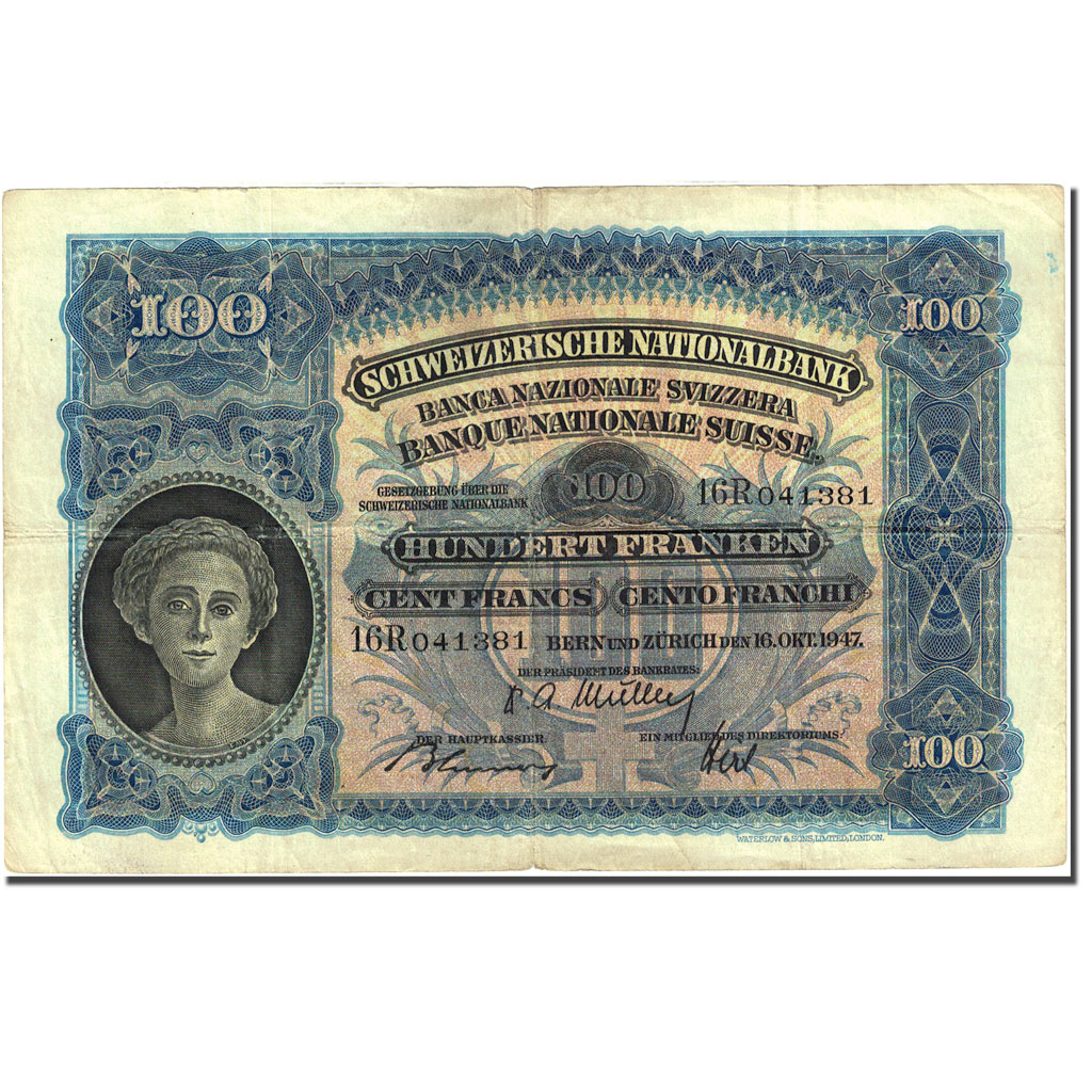 Banknote, Switzerland, 100 Franken, 1921-1928, 1947-10-16, KM:35u, VF(20-25)