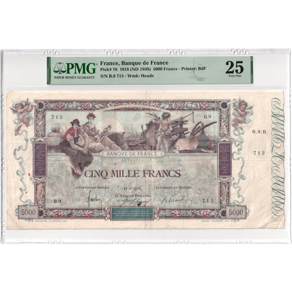 France, 5000 Francs, Flameng, 1918-01-02, B.9, EF(40-45)