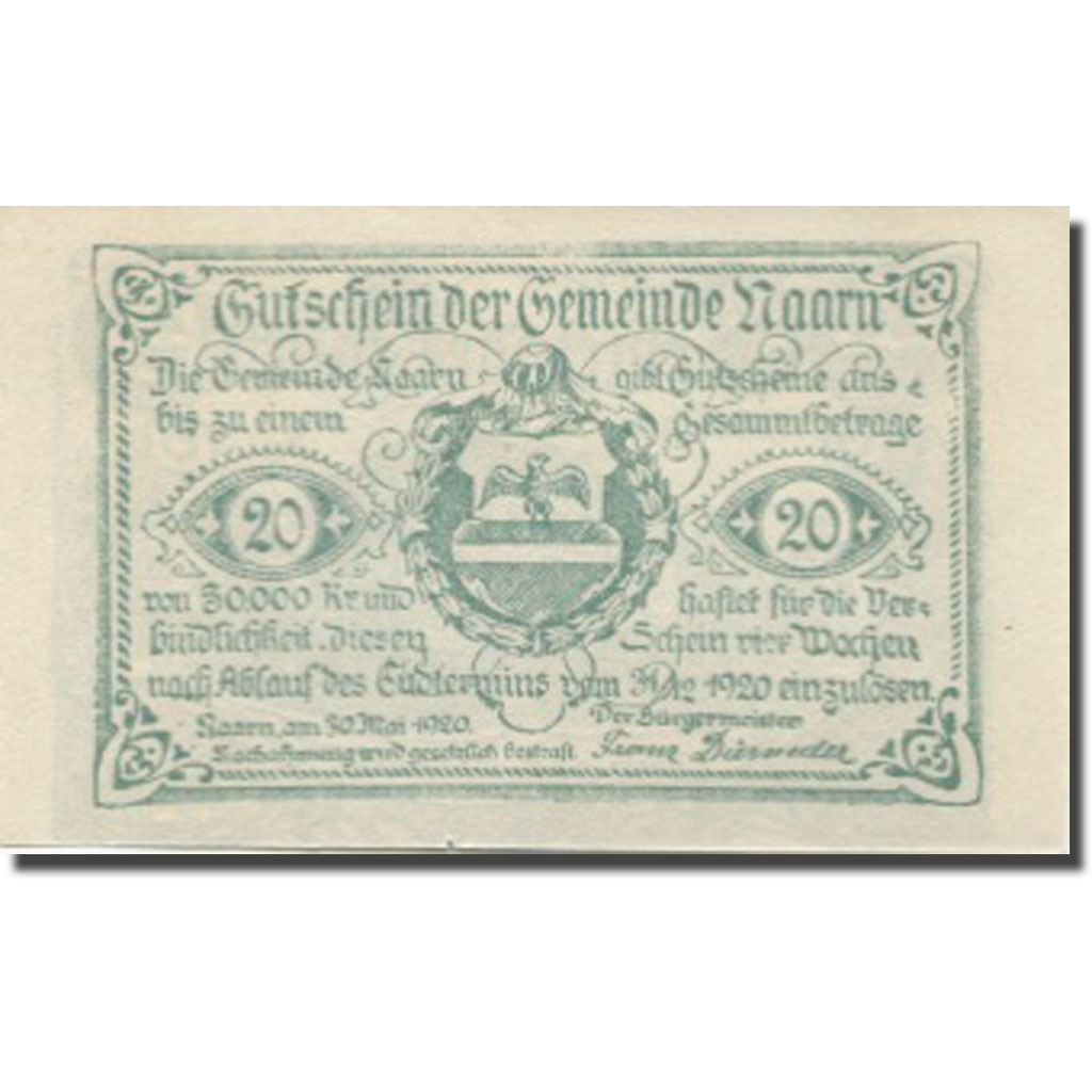 Banknote, Austria, Naarn, 20 Heller, Blason 1920-12-31, UNC(63), Mehl:FS 642a